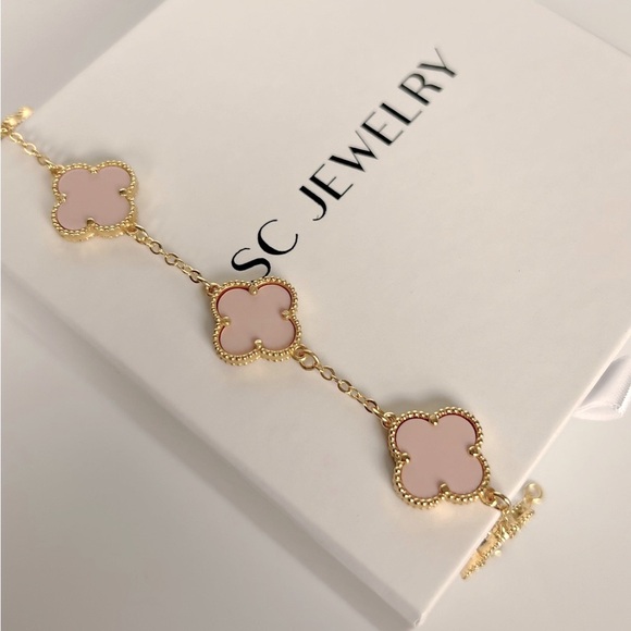 Pink Clover Bracelet Four Leaf Luxury Jewelry Baby Pink Clover - Picture 2 of 11